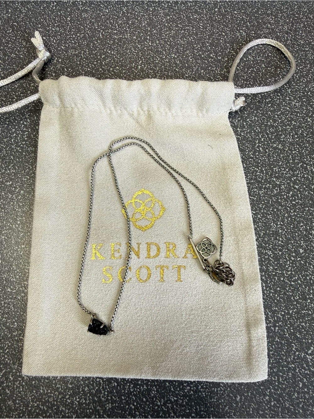 Kendra Scott Silver Chain Necklace with Black Drusy Stone